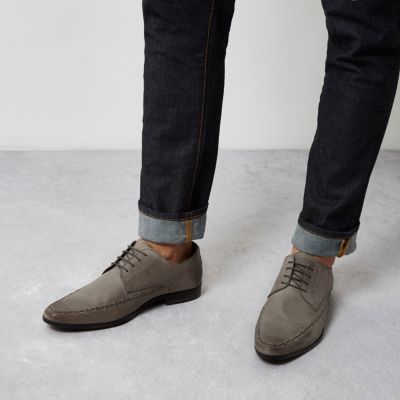 Grey leather smart lace-up shoes